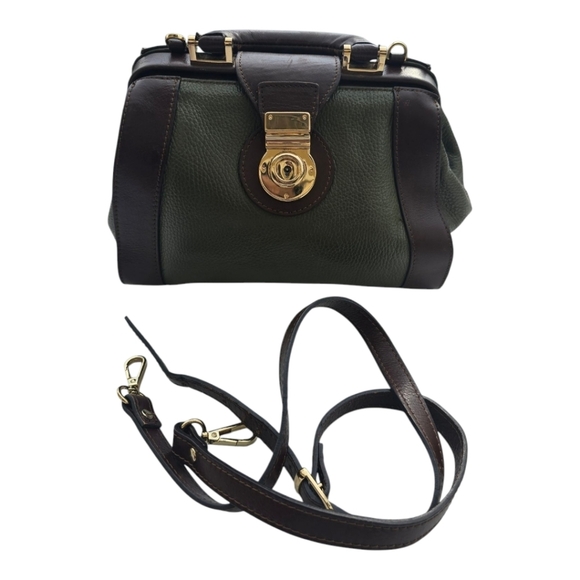 Divina Firenze Leather Crossbody Clutch Bag Satchel GreenBrown Removeable Strap - Picture 1 of 16